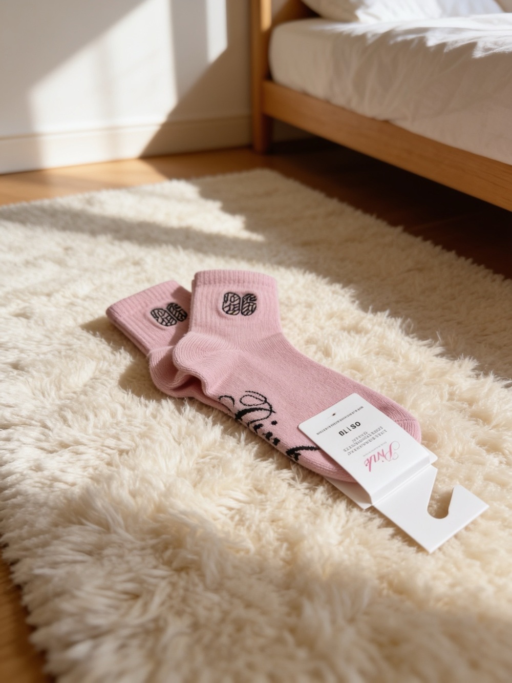 Pink Crew Socks with Script Detail - Women & Men Underwear & Socks